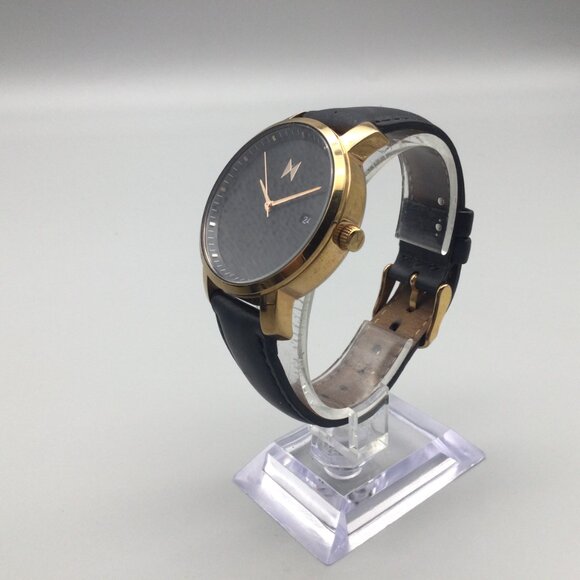 MVMT Watch Women 38mm Gold Tone Date Black Leather Band New Battery - Picture 4 of 16